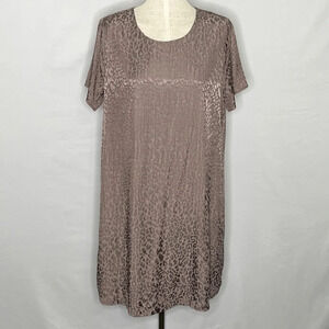 Lost April Taupe Animal Print Short Sleeve Shift Dress - Size Large - NEW